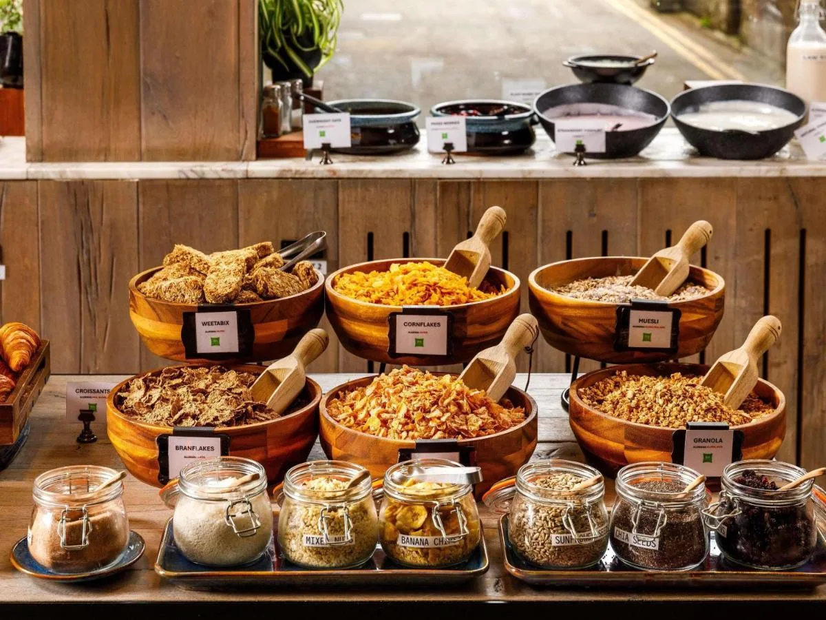 A table displaying different types of food at ibis Styles Edinburgh St Andrew Square